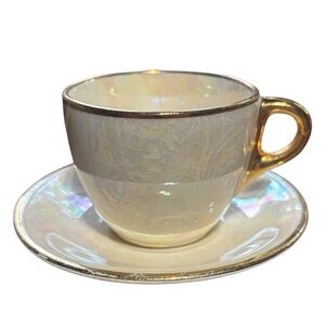 Iridescent Teacup Saucer Gold Accents iridescent, pearlescent finish lustreware